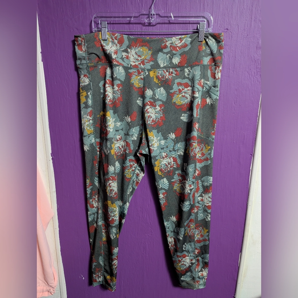 💜 Pro Player Green Tropical Print Moisture Wicking Leggings Pockets 2X 18 20
